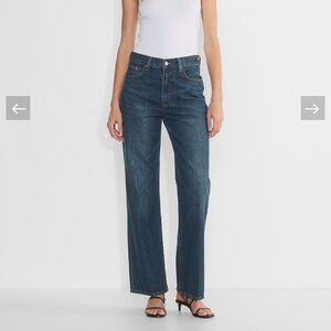 Aritzia Denim Forum Farrah High Rise Wide Dark Blue Straight Leg Jeans